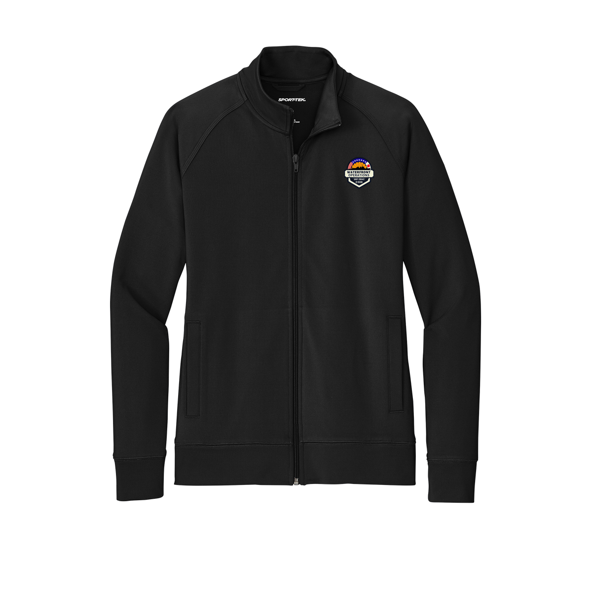 waterfront-operations-sport-tek-womens-cadet-jacket-embroidery-leftchest-LST857-black-flat-front