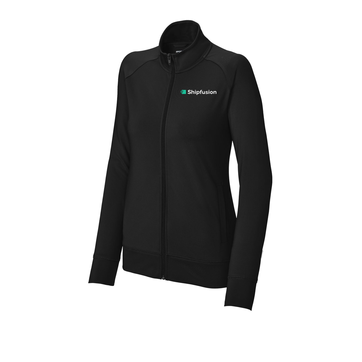 shipfusion-sport-tek-womens-cadet-jacket-embroidery-leftchest-LST857-black-flat-front