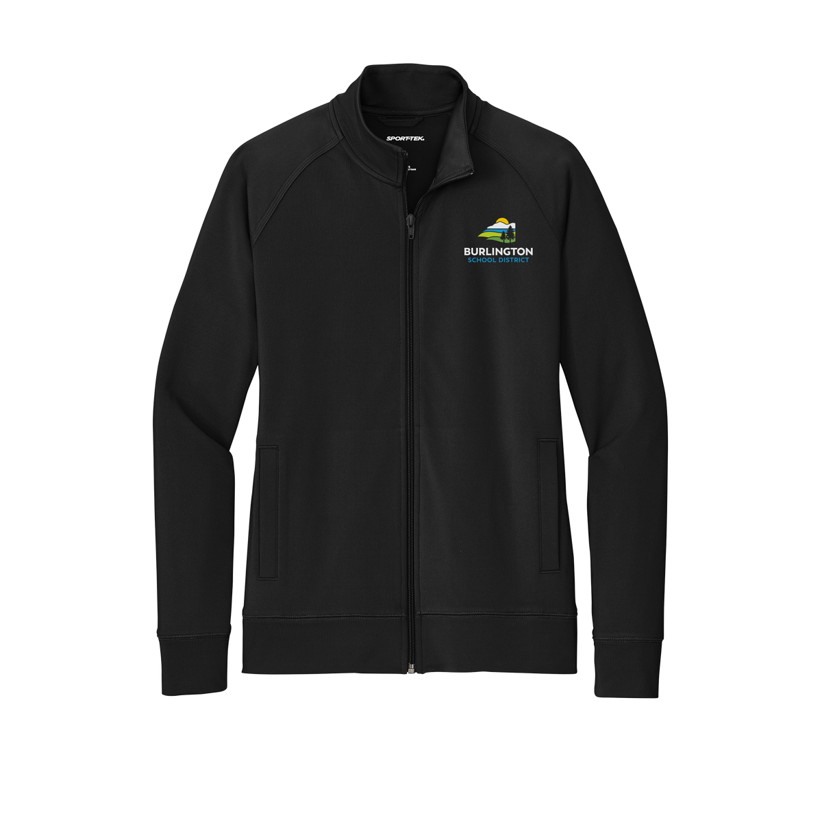 bsdvt-sport-tek-womens-cadet-jacket-embroidery-leftchest-LST857-black-flat-front