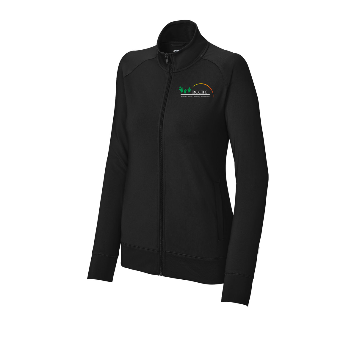 rcchc-sport-tek-womens-cadet-jacket-embroidery-leftchest-LST857-black-flat-front