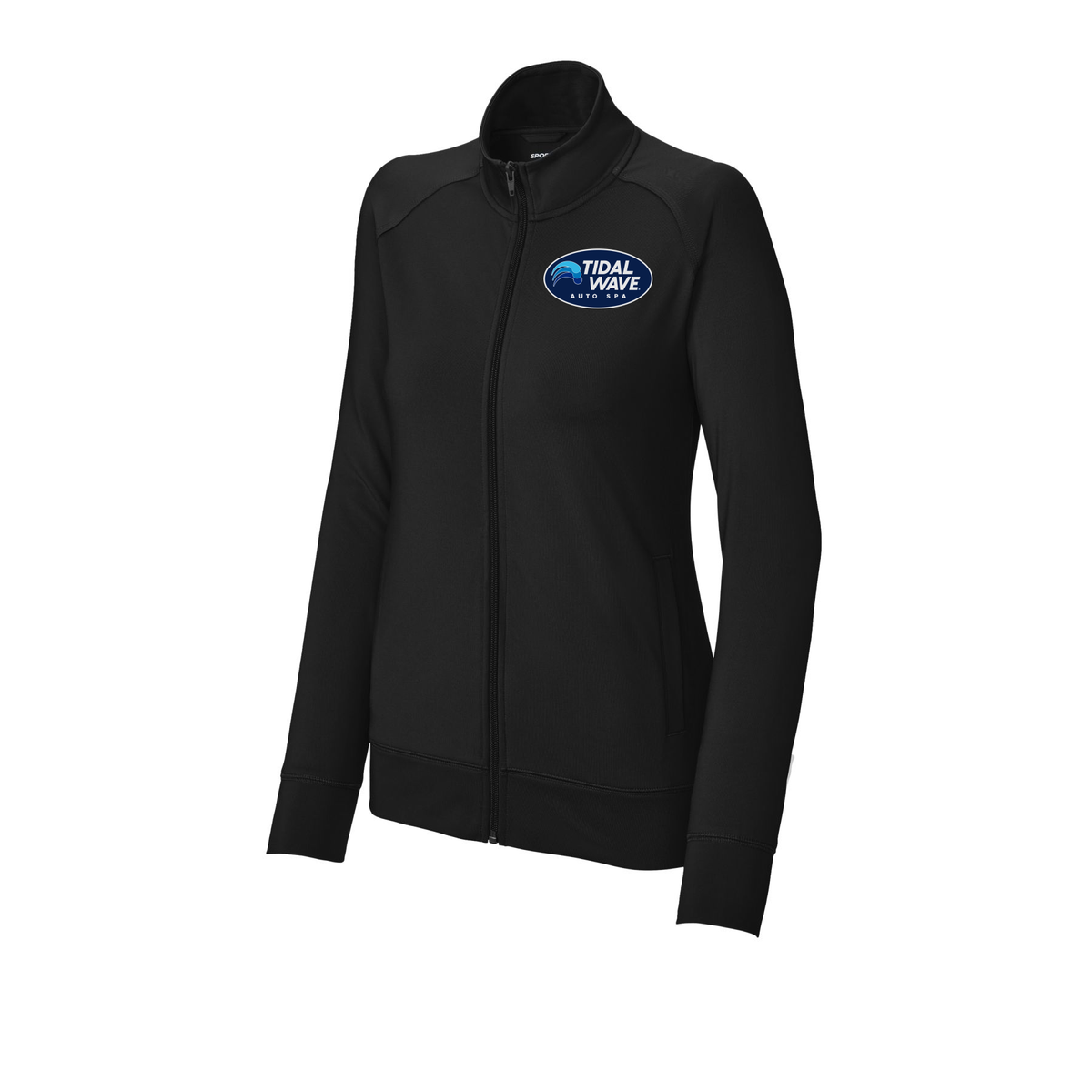tidalwaveautospa-sport-tek-womens-cadet-jacket-embroidery-leftchest-LST857-black-flat-front