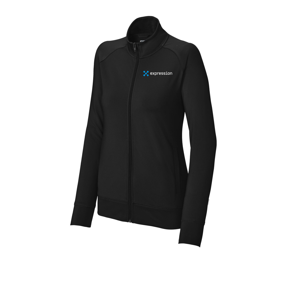 expr-sport-tek-womens-cadet-jacket-embroidery-leftchest-LST857-black-flat-front