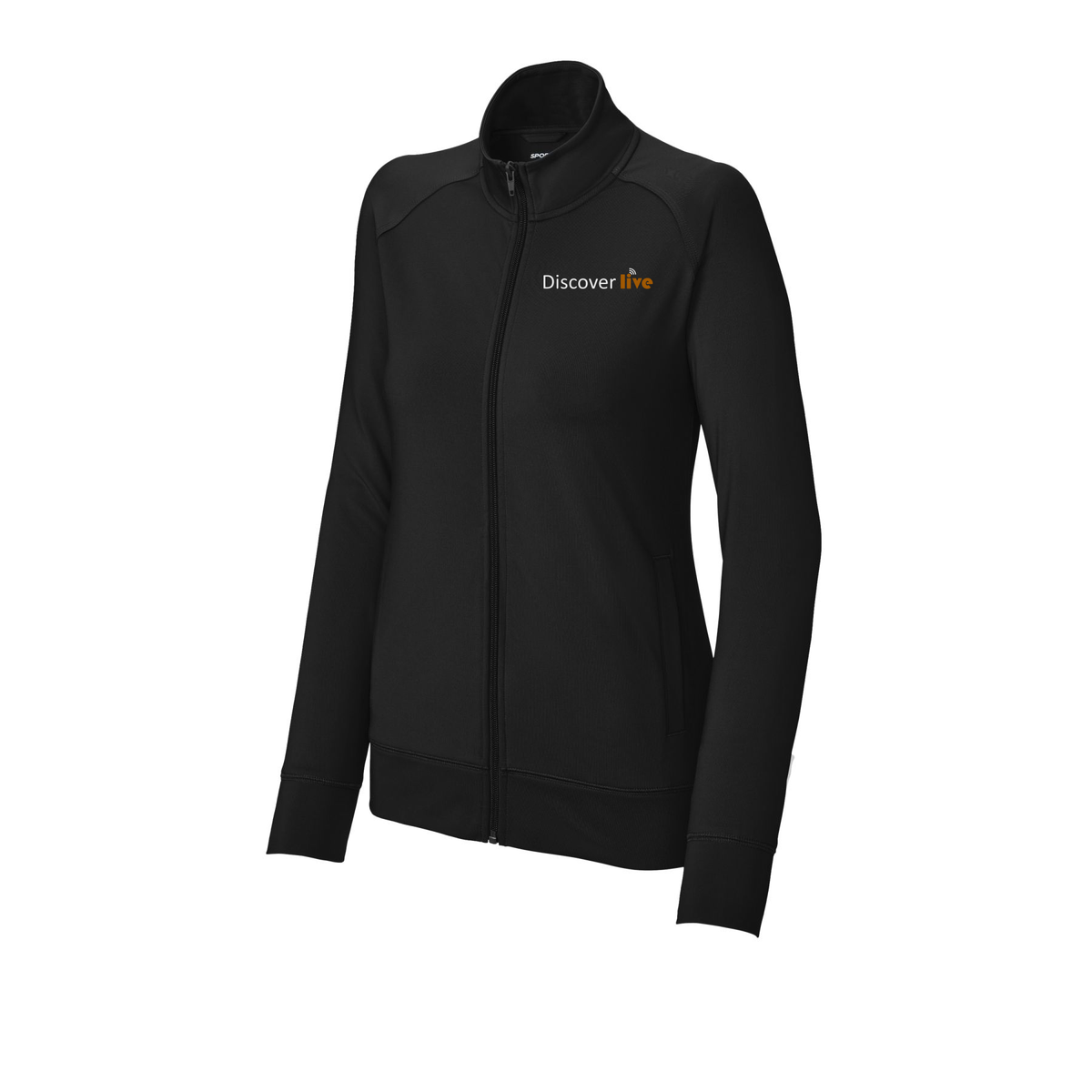 discover-sport-tek-womens-cadet-jacket-embroidery-leftchest-LST857-black-flat-front