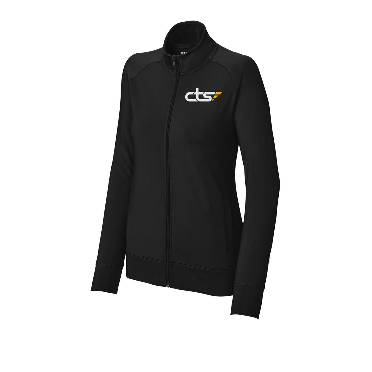 cts1-sport-tek-womens-cadet-jacket-embroidery-leftchest-LST857-black-flat-front