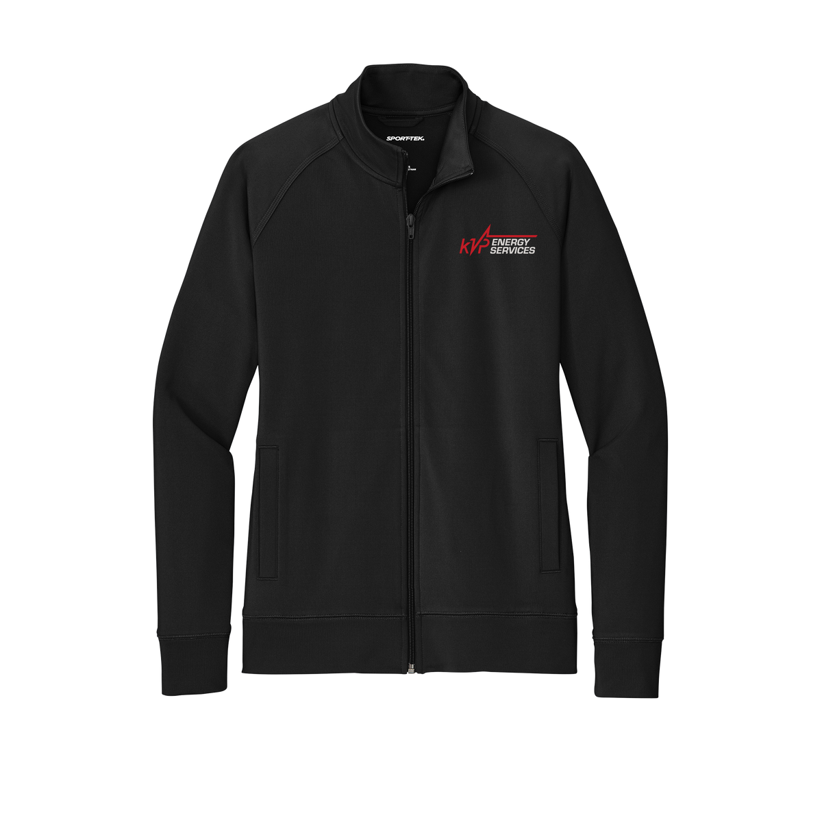 kvpenergy-sport-tek-womens-cadet-jacket-embroidery-leftchest-LST857-black-flat-front