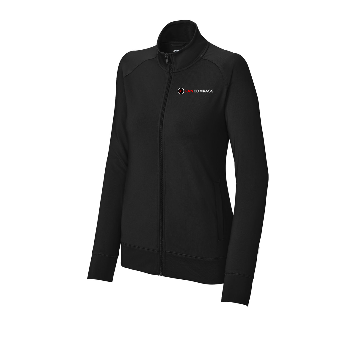 fancompass-sport-tek-womens-cadet-jacket-embroidery-leftchest-LST857-black-flat-front