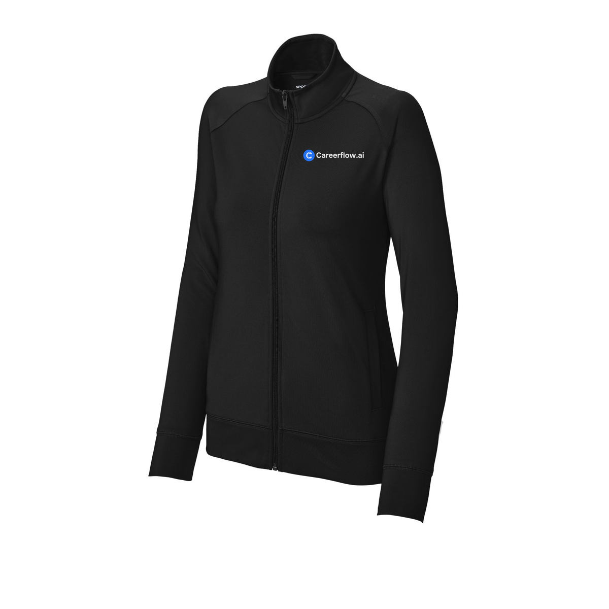 careerflow-sport-tek-womens-cadet-jacket-embroidery-leftchest-LST857-black-flat-front