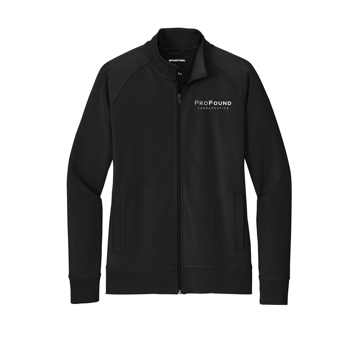 profoundtx-sport-tek-womens-cadet-jacket-embroidery-leftchest-LST857-black-flat-front