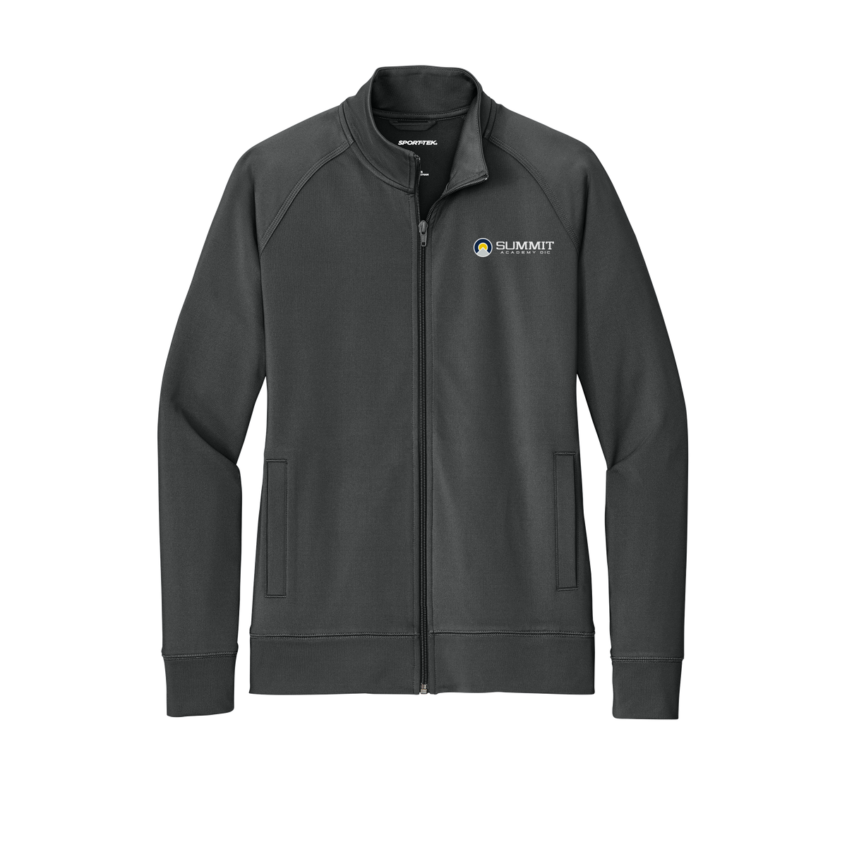 saoic-sport-tek-womens-cadet-jacket-embroidery-leftchest-LST857-charcoalgrey-flat-front