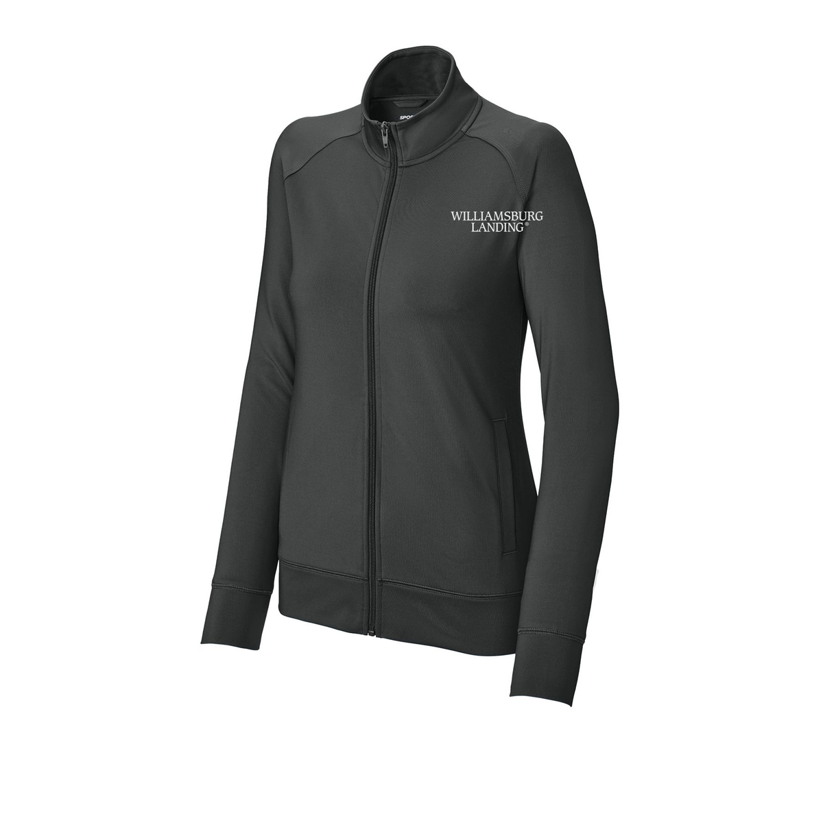williamsburglanding-sport-tek-womens-cadet-jacket-embroidery-leftchest-LST857-charcoalgrey-flat-front