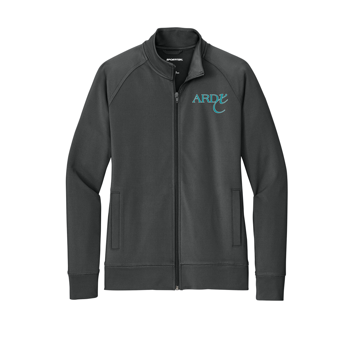 ardx-sport-tek-womens-cadet-jacket-embroidery-leftchest-LST857-charcoalgrey-flat-front