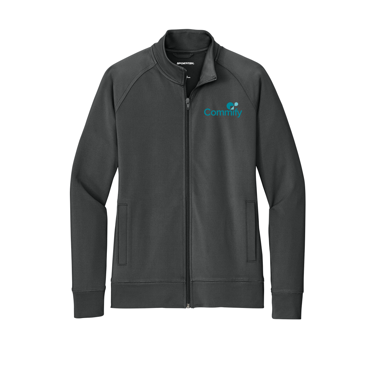 commify-sport-tek-womens-cadet-jacket-embroidery-leftchest-LST857-charcoalgrey-flat-front