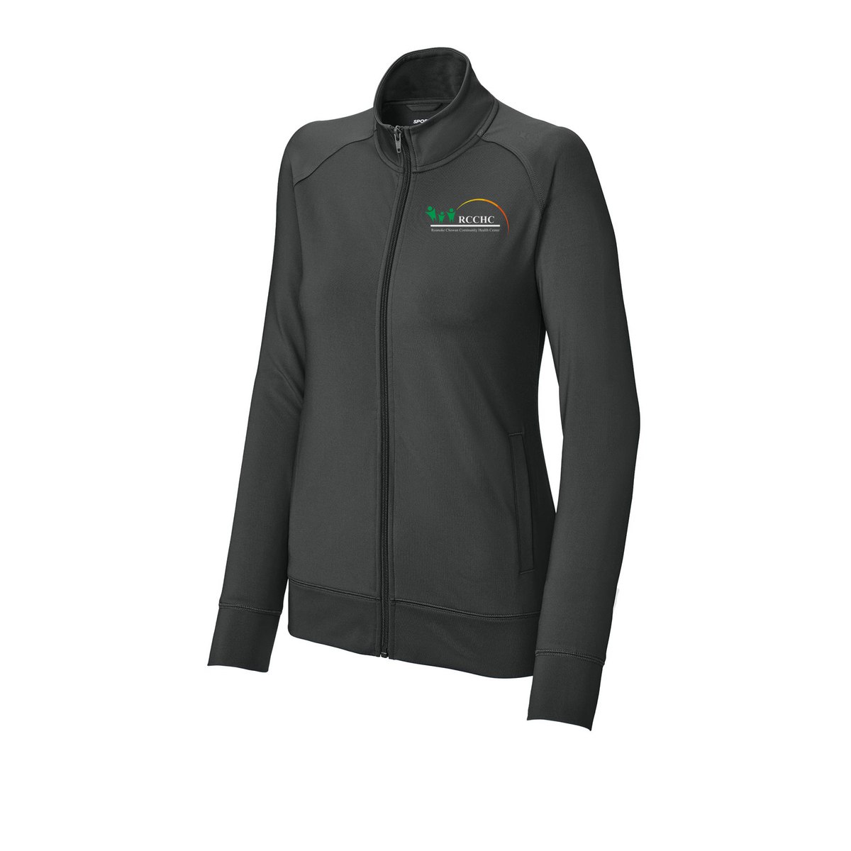 rcchc-sport-tek-womens-cadet-jacket-embroidery-leftchest-LST857-charcoalgrey-flat-front