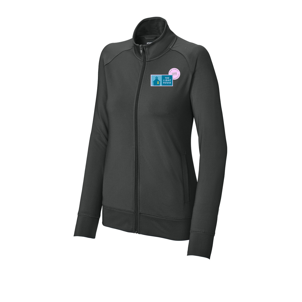 lhcampus-sport-tek-womens-cadet-jacket-embroidery-leftchest-LST857-charcoalgrey-flat-front