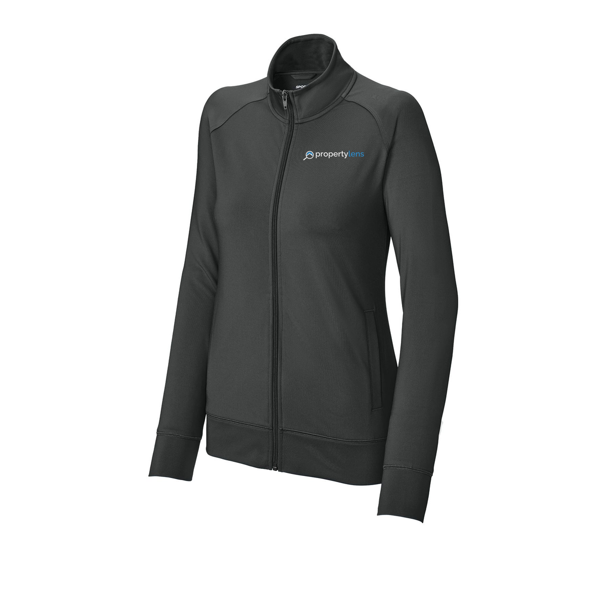 propertylens-sport-tek-womens-cadet-jacket-embroidery-leftchest-LST857-charcoalgrey-flat-front