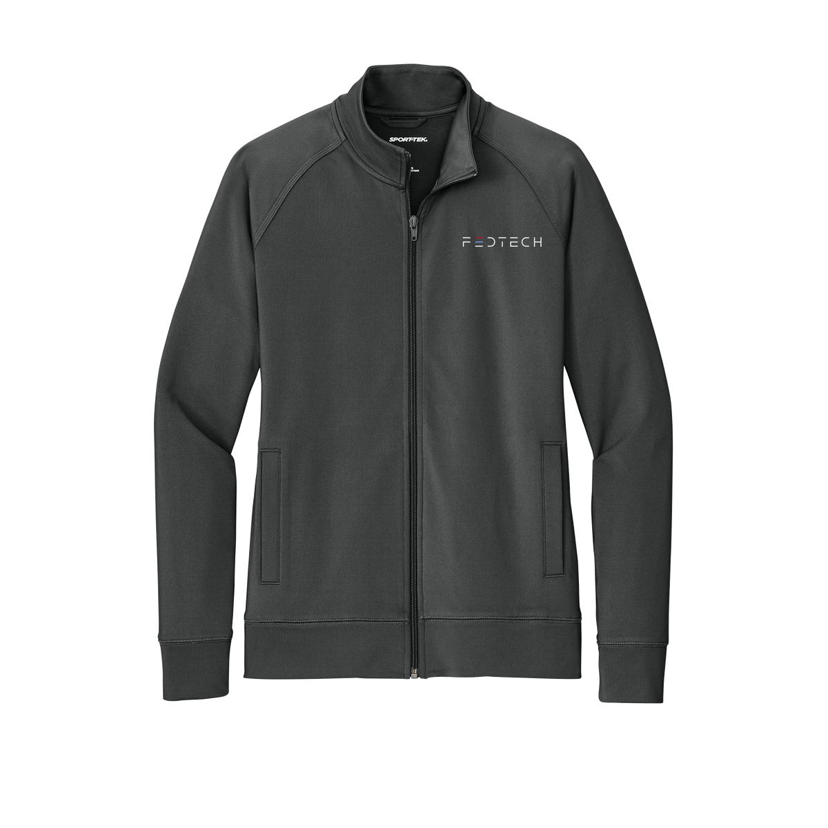 fedtech-sport-tek-womens-cadet-jacket-embroidery-leftchest-LST857-charcoalgrey-flat-front