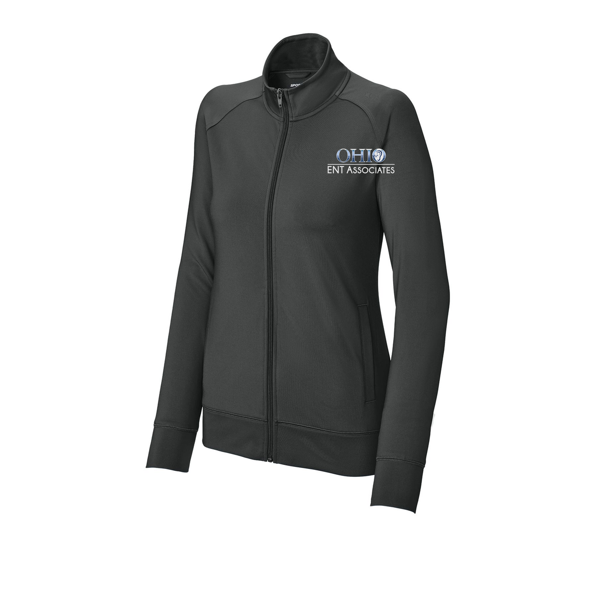 ohioentaudiology-sport-tek-womens-cadet-jacket-embroidery-leftchest-LST857-charcoalgrey-flat-front