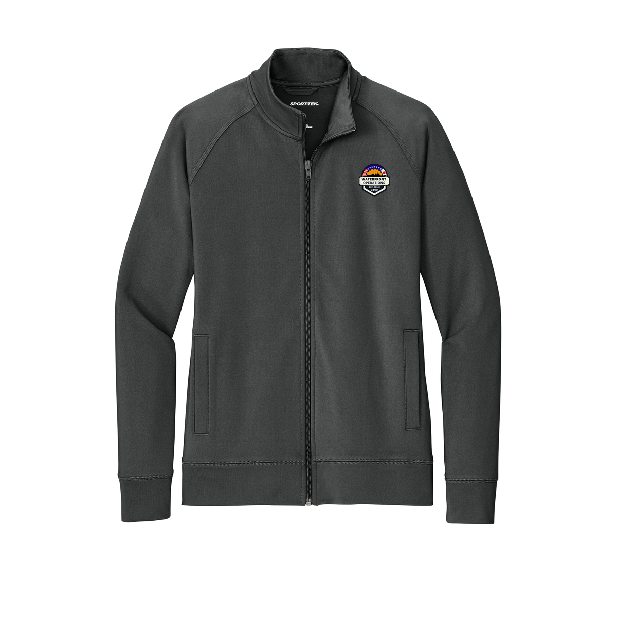 waterfront-operations-sport-tek-womens-cadet-jacket-embroidery-leftchest-LST857-charcoalgrey-flat-front
