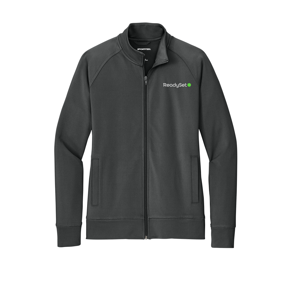 readysetsurgical-sport-tek-womens-cadet-jacket-embroidery-leftchest-LST857-charcoalgrey-flat-front