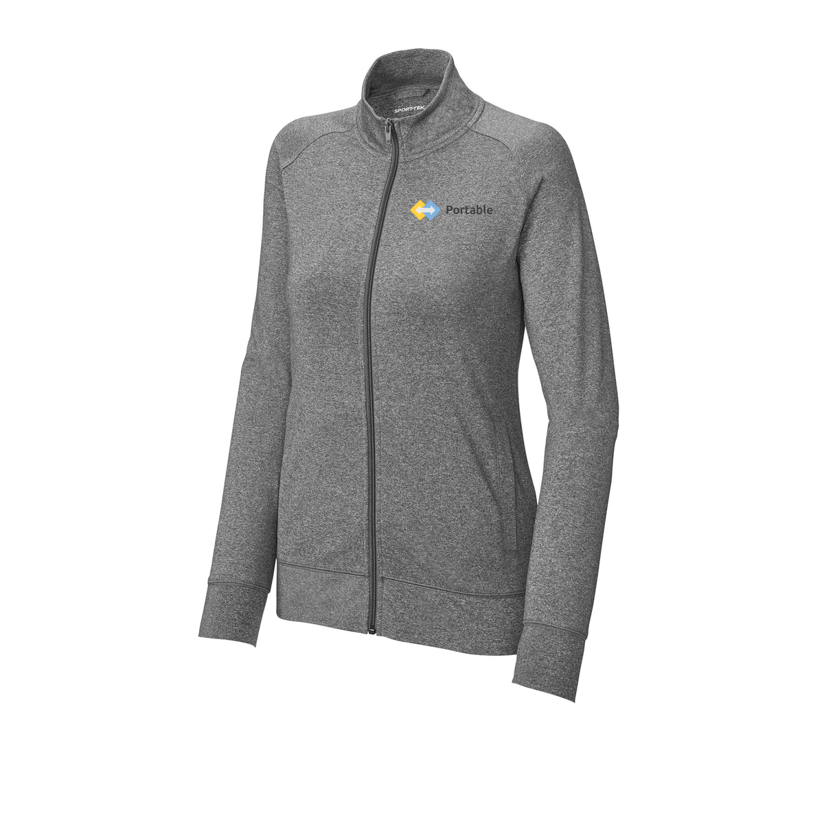 portable-sport-tek-womens-cadet-jacket-embroidery-leftchest-LST857-charcoalgreyheather-flat-front