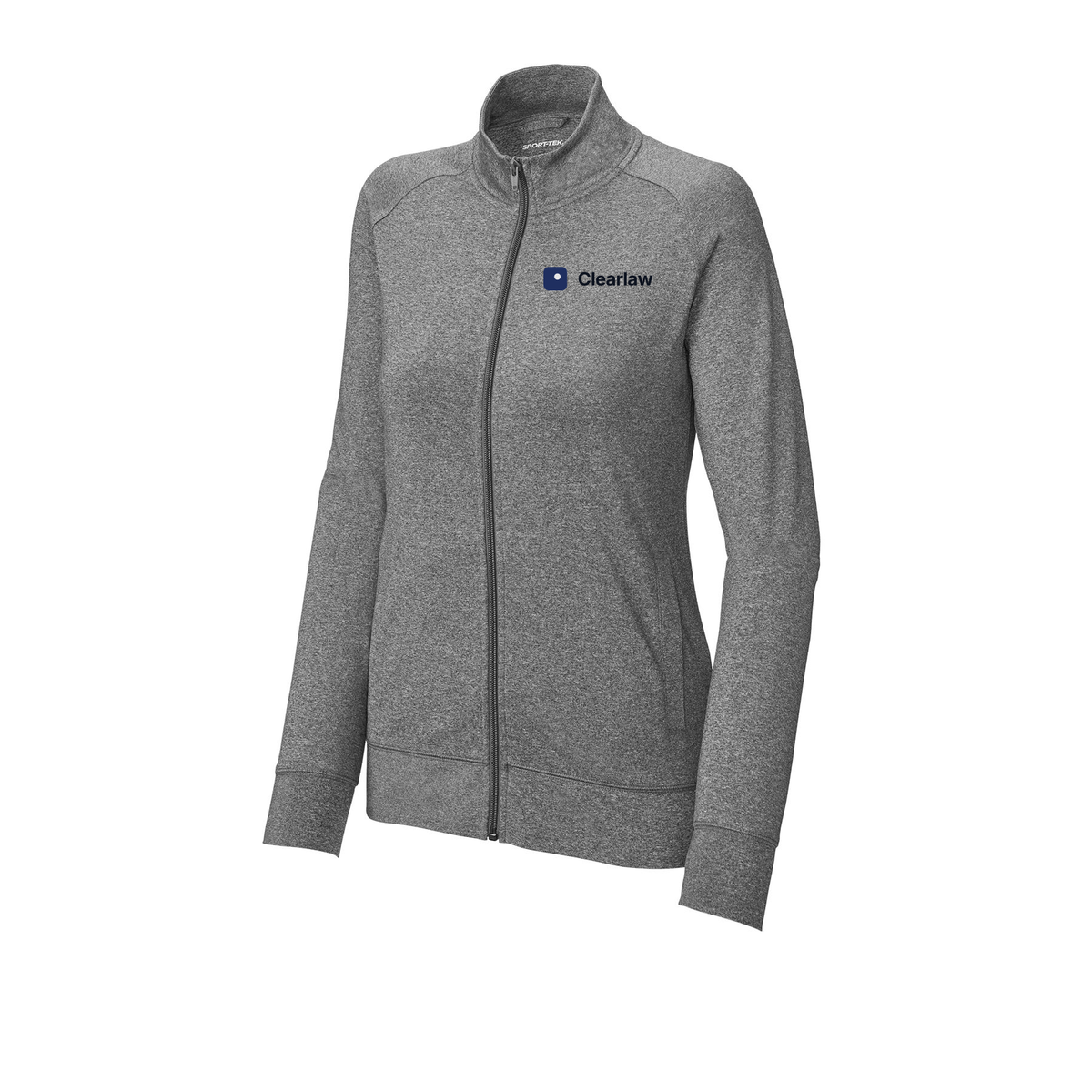 clearlaw-sport-tek-womens-cadet-jacket-embroidery-leftchest-LST857-charcoalgreyheather-flat-front