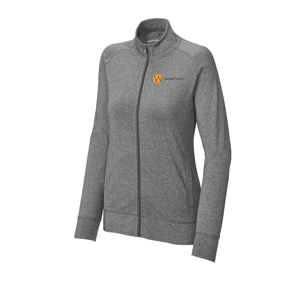 workingforwomen-sport-tek-womens-cadet-jacket-embroidery-leftchest-LST857-charcoalgreyheather-flat-front