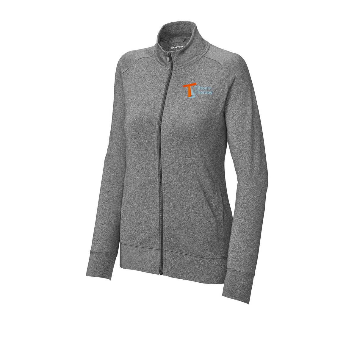 tiltonstherapy-sport-tek-womens-cadet-jacket-embroidery-leftchest-LST857-charcoalgreyheather-flat-front