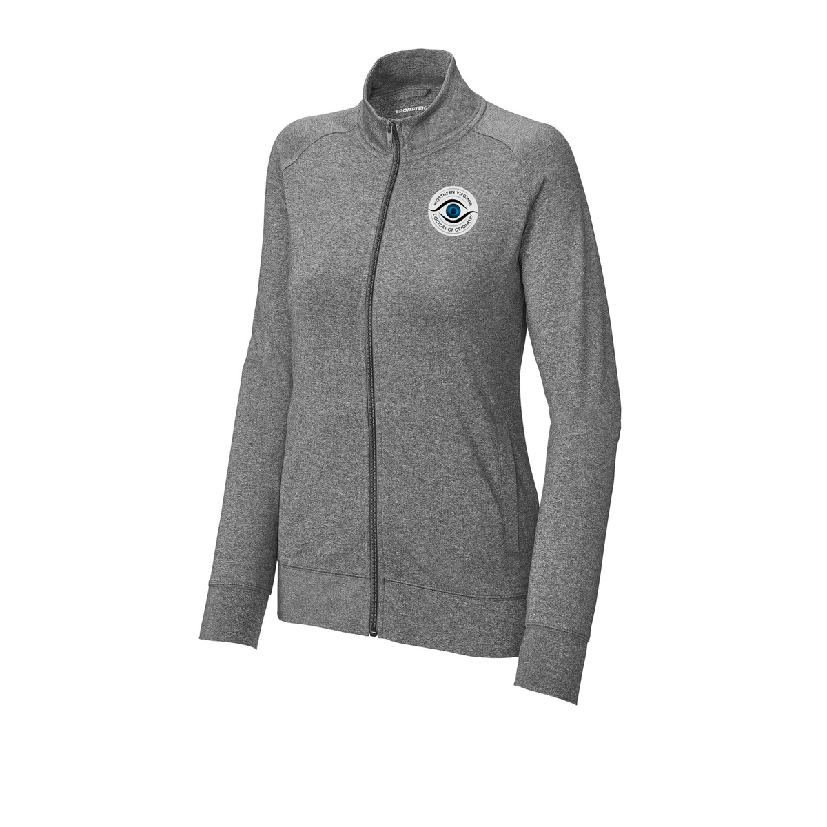 novaeyedocs-sport-tek-womens-cadet-jacket-embroidery-leftchest-LST857-charcoalgreyheather-flat-front