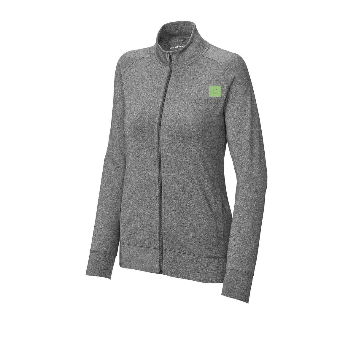 conwayobgyn-sport-tek-womens-cadet-jacket-embroidery-leftchest-LST857-charcoalgreyheather-flat-front