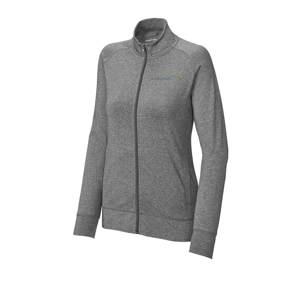 gardenstatepain-sport-tek-womens-cadet-jacket-embroidery-leftchest-LST857-charcoalgreyheather-flat-front