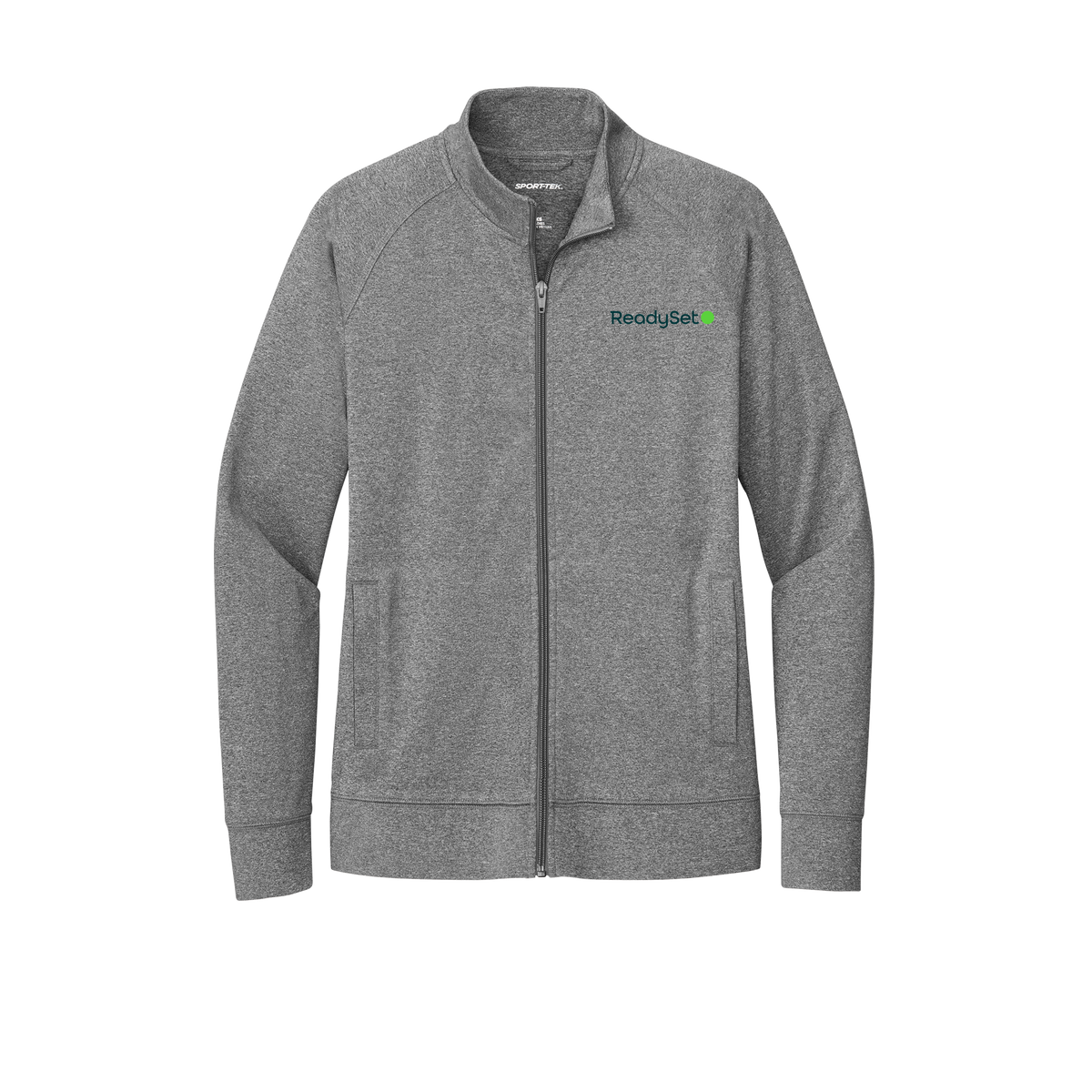 readysetsurgical-sport-tek-womens-cadet-jacket-embroidery-leftchest-LST857-charcoalgreyheather-flat-front