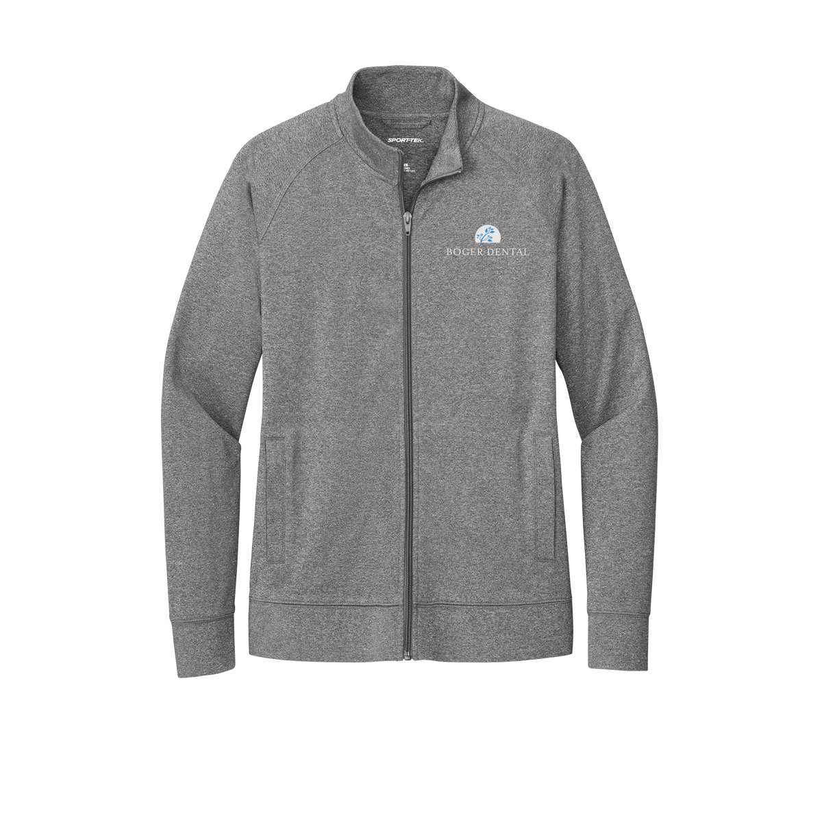 boger-dental-sport-tek-womens-cadet-jacket-embroidery-leftchest-LST857-charcoalgreyheather-flat-front