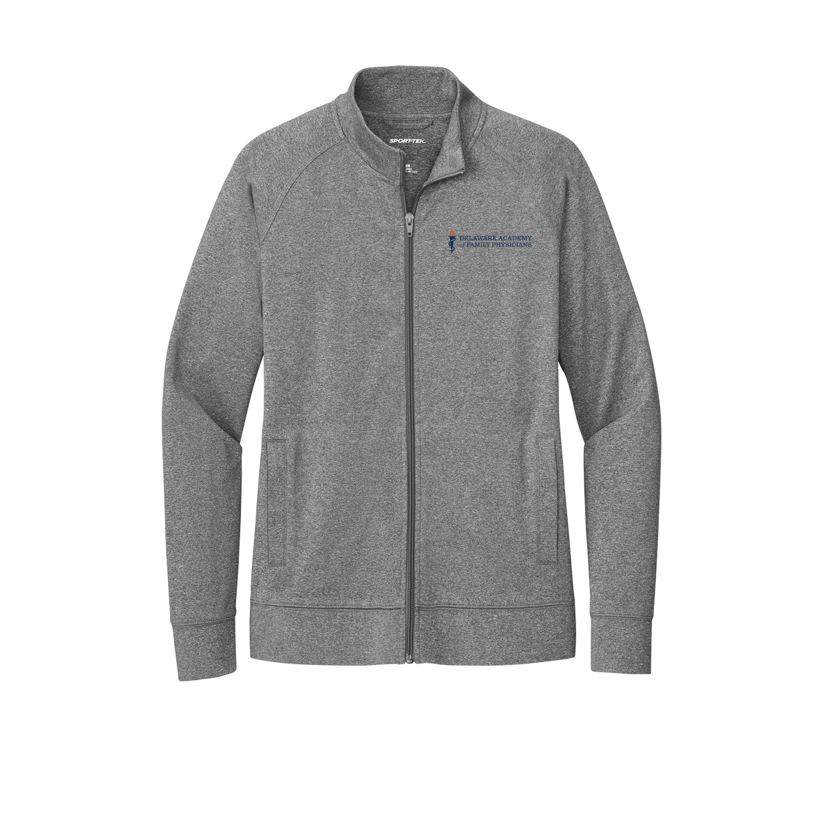 delfamdoc-sport-tek-womens-cadet-jacket-embroidery-leftchest-LST857-charcoalgreyheather-flat-front