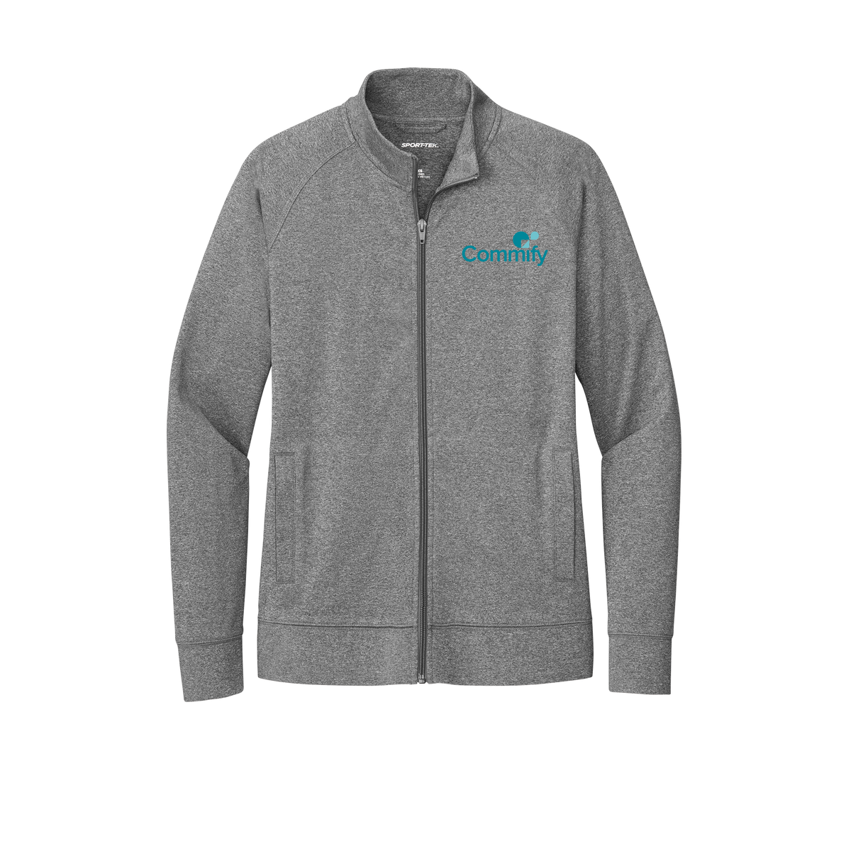 commify-sport-tek-womens-cadet-jacket-embroidery-leftchest-LST857-charcoalgreyheather-flat-front