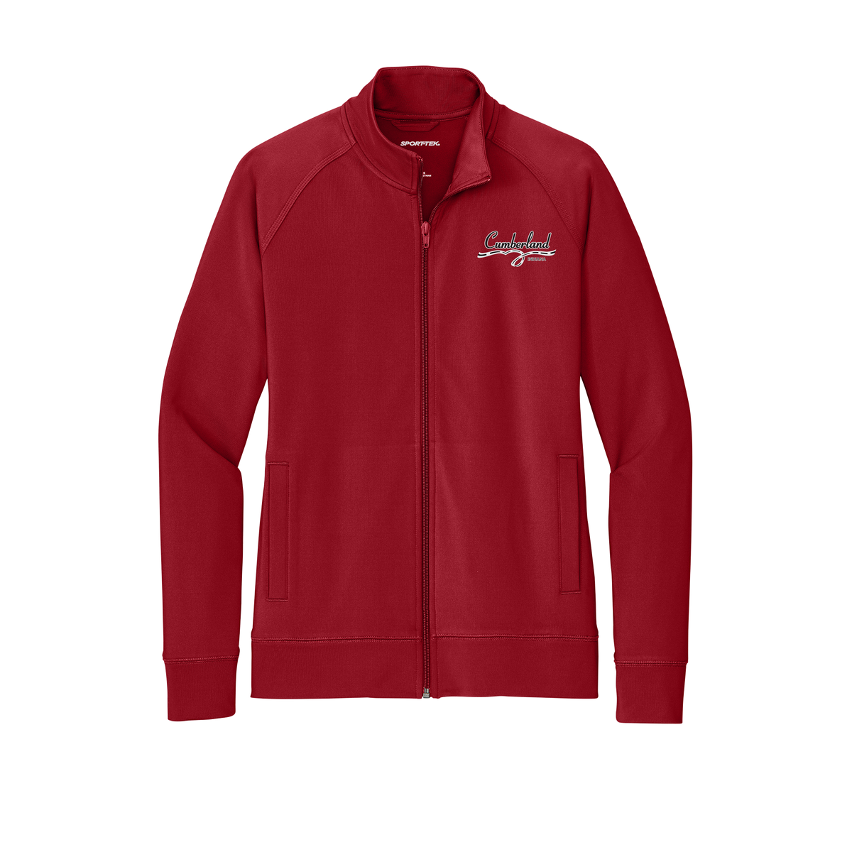 cumberland-sport-tek-womens-cadet-jacket-embroidery-leftchest-LST857-deepred-flat-front