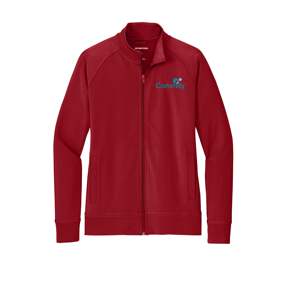 commify-sport-tek-womens-cadet-jacket-embroidery-leftchest-LST857-deepred-flat-front