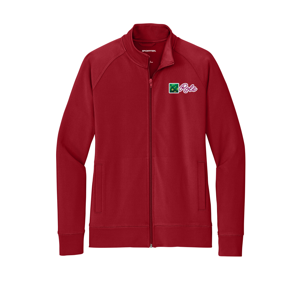 cinemarole-sport-tek-womens-cadet-jacket-embroidery-leftchest-LST857-deepred-flat-front