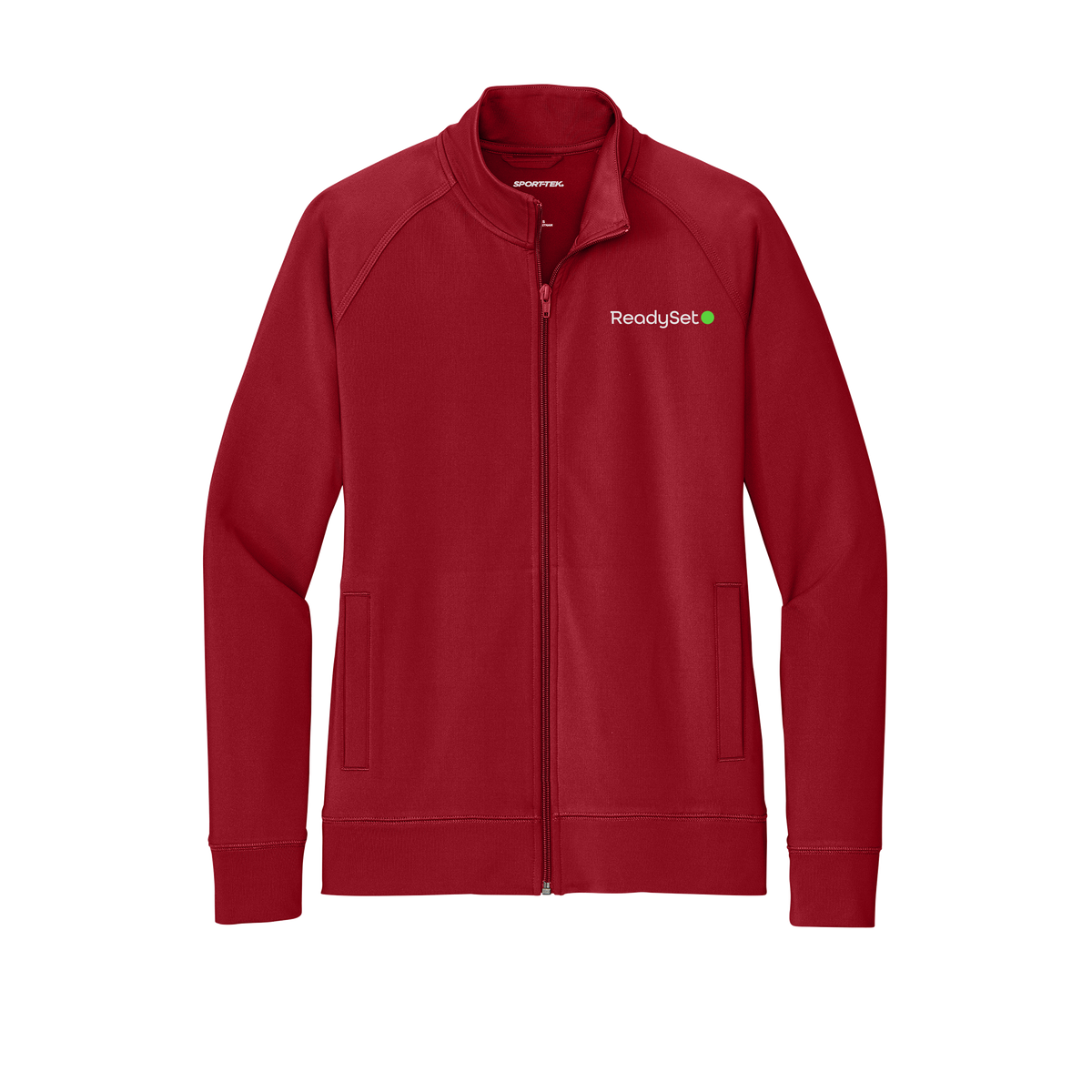 readysetsurgical-sport-tek-womens-cadet-jacket-embroidery-leftchest-LST857-deepred-flat-front
