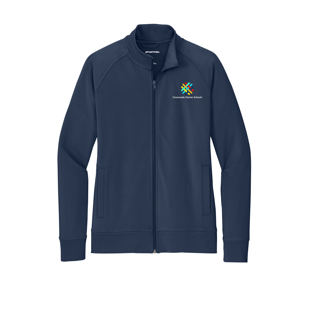 crossroadsschoolskc-sport-tek-womens-cadet-jacket-embroidery-leftchest-LST857-truenavy-flat-front