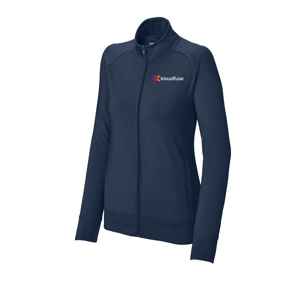 kloudfuse-sport-tek-womens-cadet-jacket-embroidery-leftchest-LST857-truenavy-flat-front