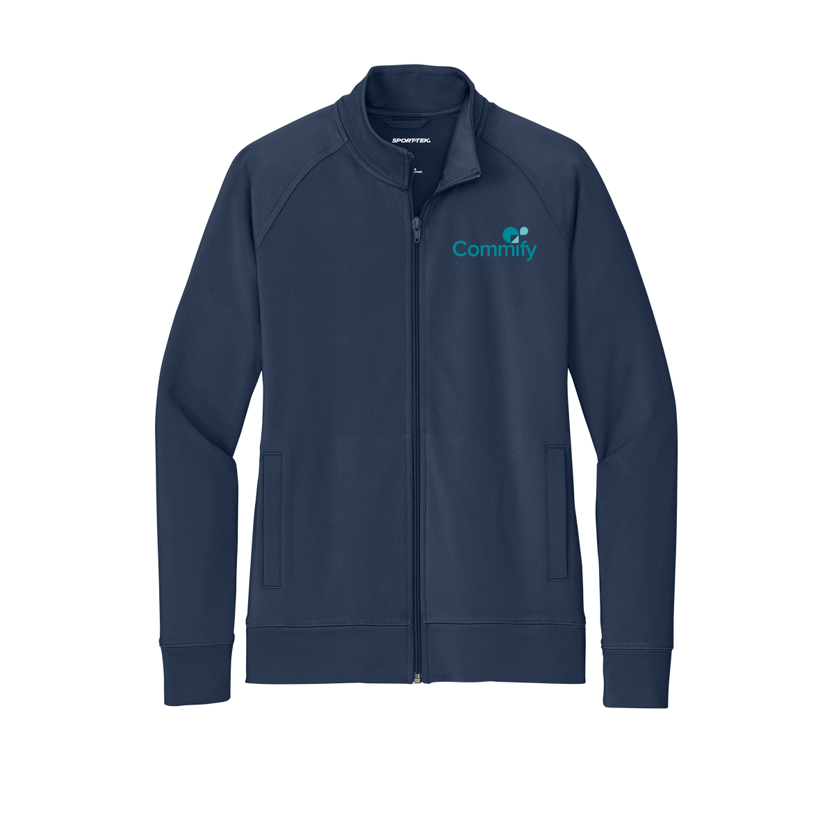 commify-sport-tek-womens-cadet-jacket-embroidery-leftchest-LST857-truenavy-flat-front