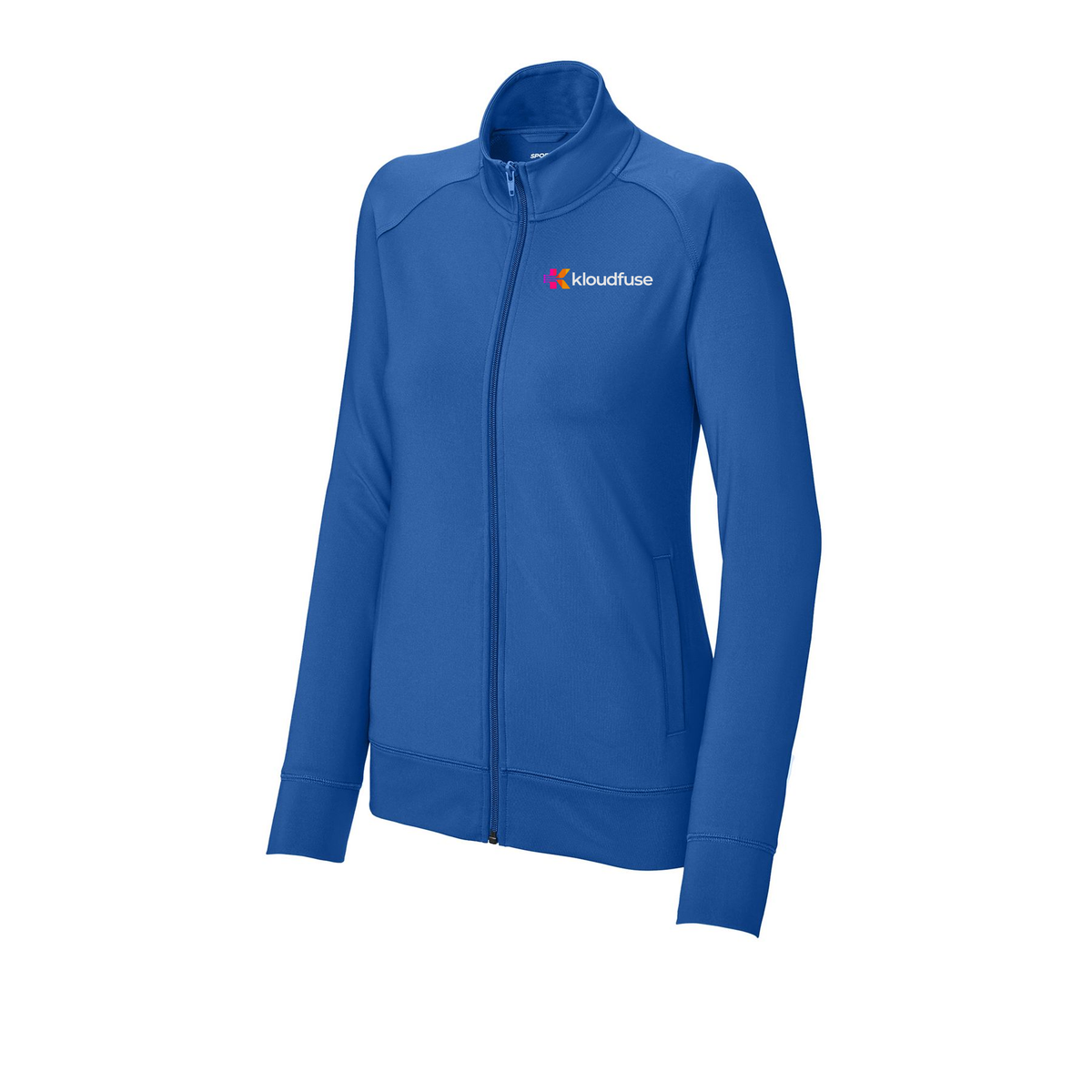 kloudfuse-sport-tek-womens-cadet-jacket-embroidery-leftchest-LST857-trueroyal-flat-front