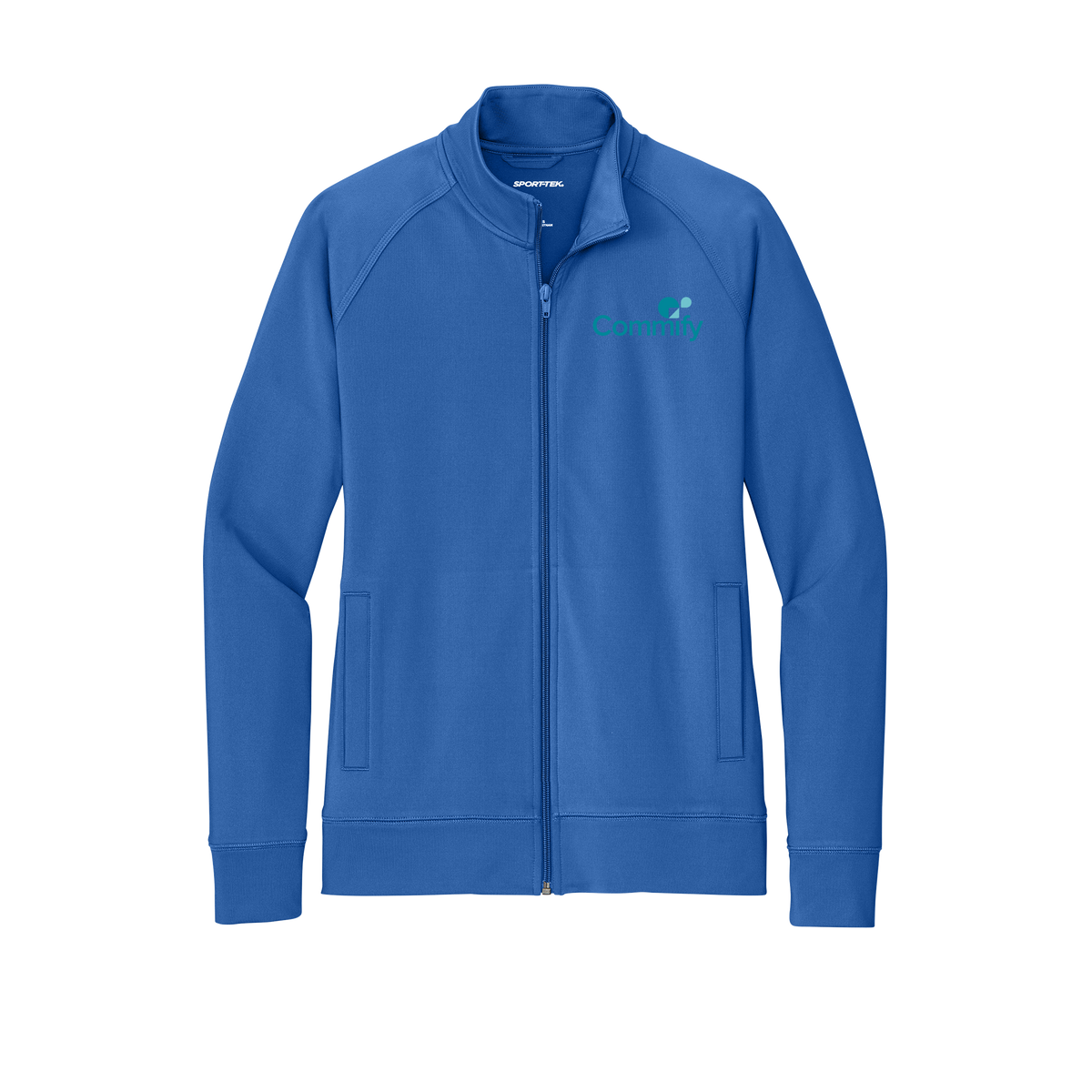 commify-sport-tek-womens-cadet-jacket-embroidery-leftchest-LST857-trueroyal-flat-front