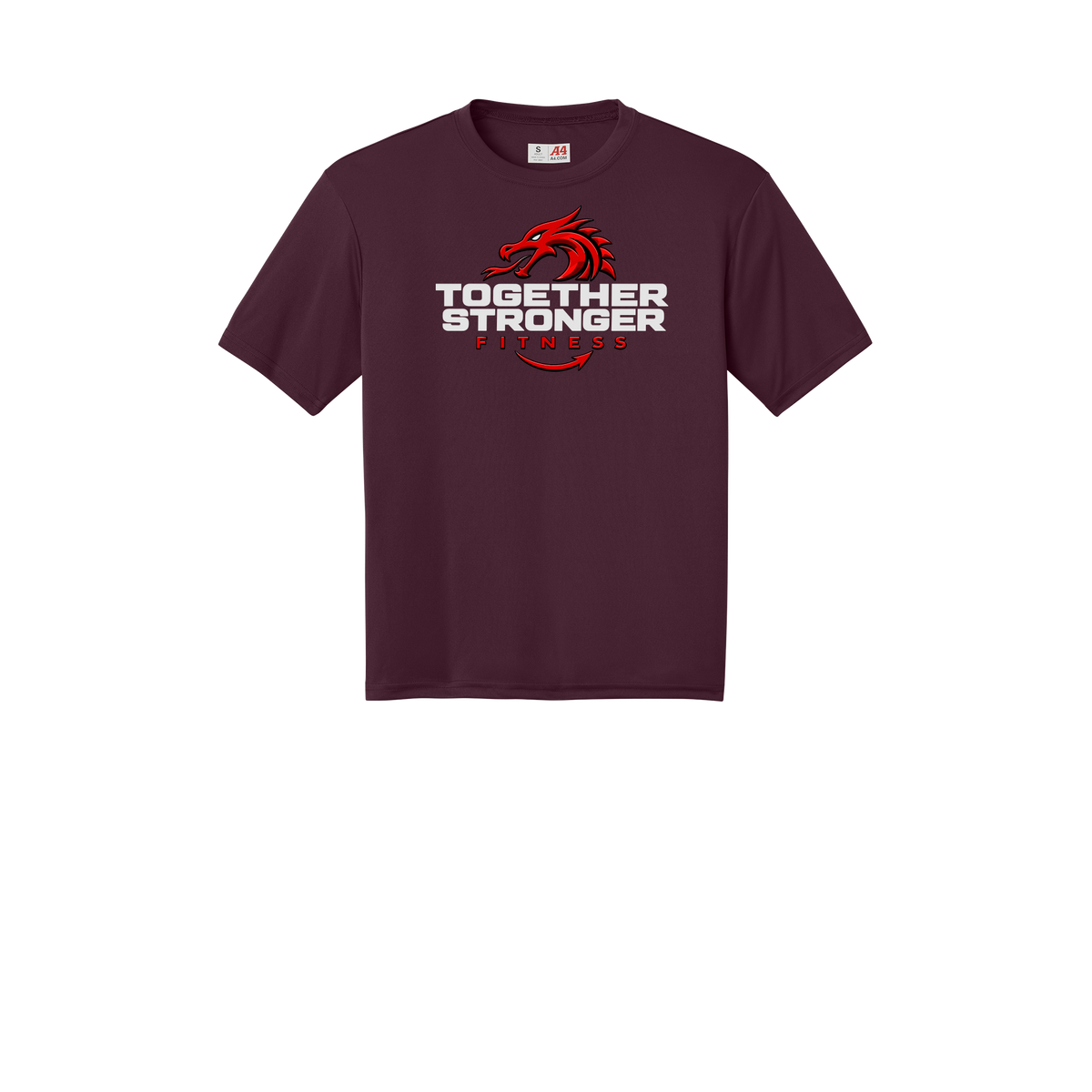 togetherstrongerfitness-a4-cooling-performance-tee-dtf-front-N3142-maroon-flat-front