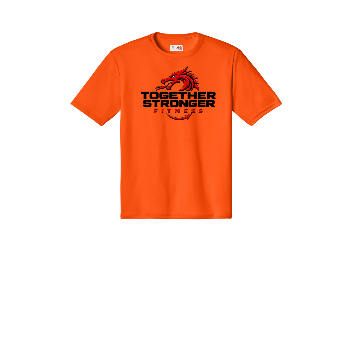togetherstrongerfitness-a4-cooling-performance-tee-dtf-front-N3142-safetyorange-flat-front
