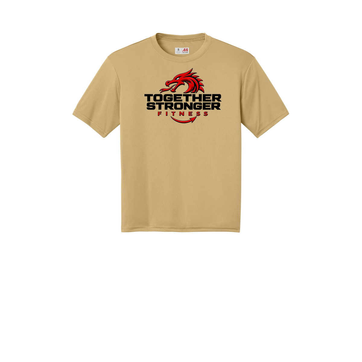 togetherstrongerfitness-a4-cooling-performance-tee-dtf-front-N3142-vegasgold-flat-front