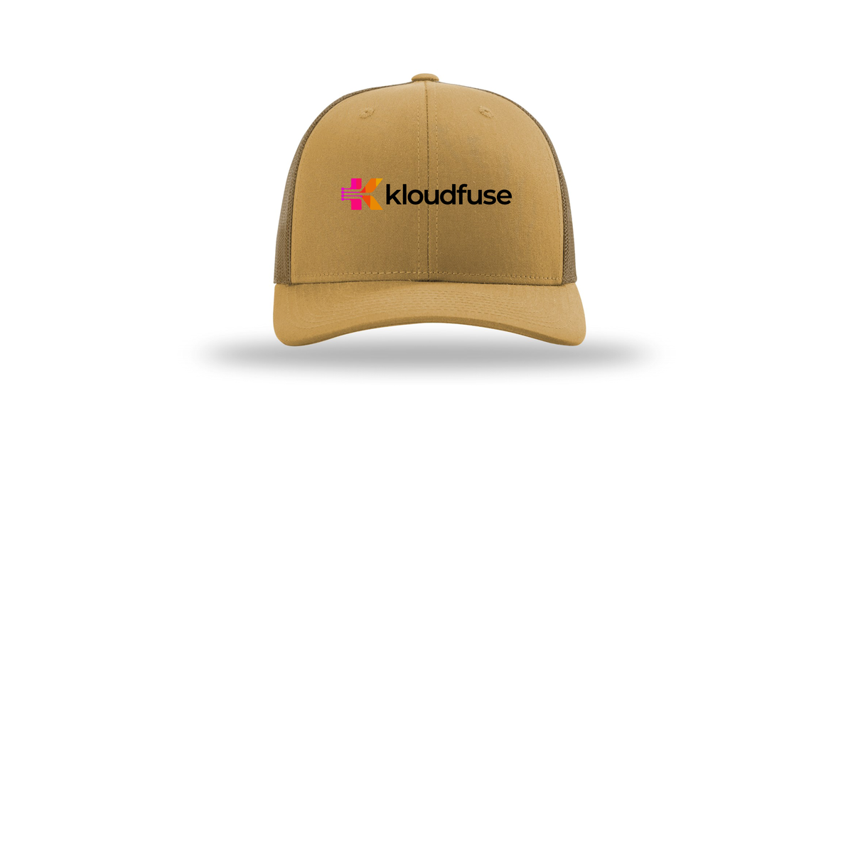 kloudfuse-richardson-trucker-cap-embroidery-capfront-R112-ambergold-flat-front