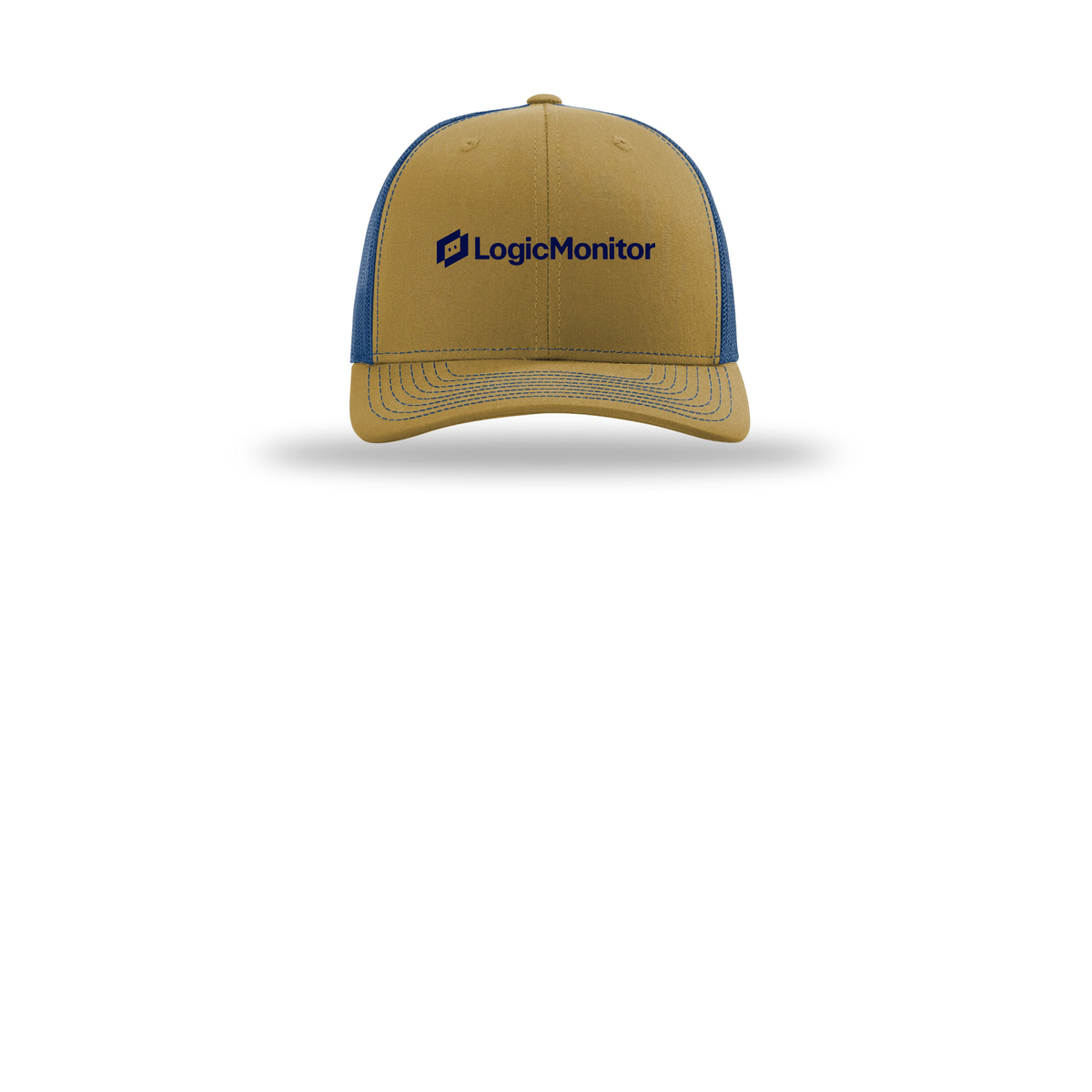 logicmonitor-richardson-trucker-cap-embroidery-capfront-R112-biscuittrueblue-flat-front