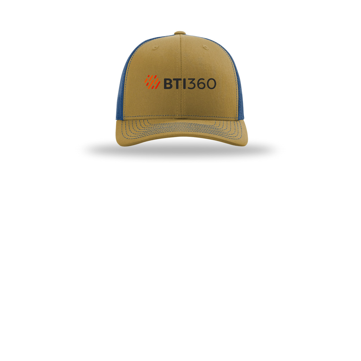 bti360-richardson-trucker-cap-embroidery-capfront-R112-biscuittrueblue-flat-front