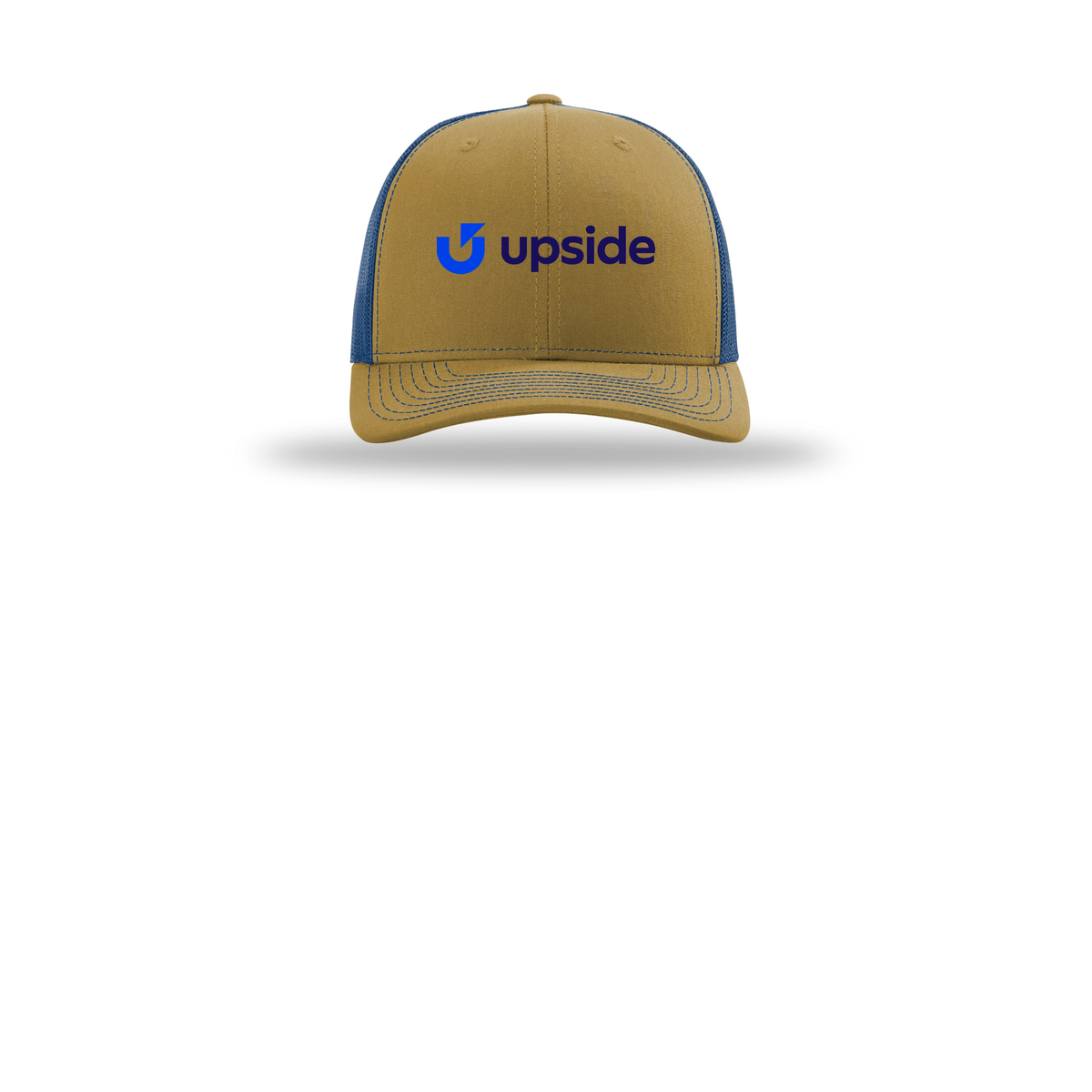 upside-richardson-trucker-cap-embroidery-capfront-R112-biscuittrueblue-flat-front